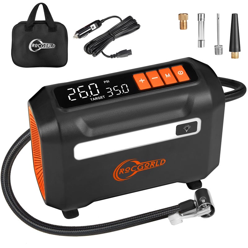 ROCGORLD R8 Tire Inflator Portable Air Compressor, DC 12V Air Compressor for Car with Large Dual Digital Screen, 3X Faster Inflation Air Pump for Car Tires, Bike, Ball, Motor - Car Accessories - Image 1
