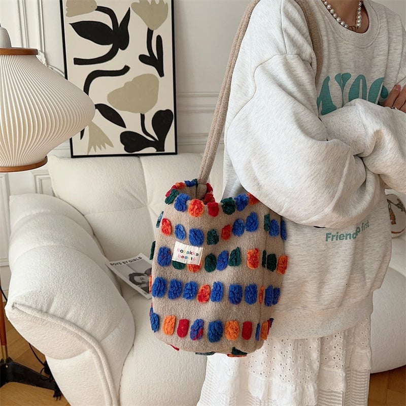 Carefully Selected Popular Crossbody Bag, Portable Shoulder Bag, Shopping Storage Bag, Fashionable Plush Bucket Bag, Women'S Bag - Image 2