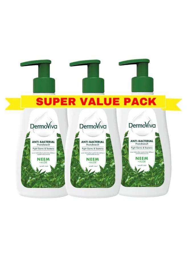 DermoViva Anti-Bacterial Handwash Neem & Aloe Super Value Pack (3 Bottles)