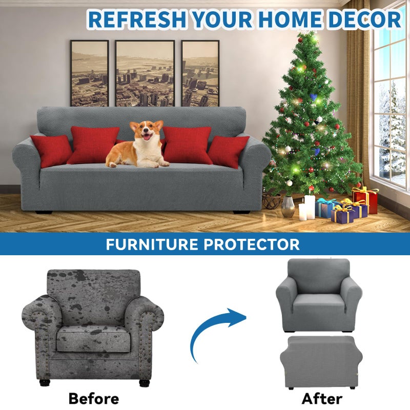 XINEAGE 2026 New Stretch Armchair Covers 1 Piece Chair Slipcovers Chair Protector for Living Room Thick Soft Chair Cover with Elastic Bottom Couch Cover for Pets Kids (31"-46", Light Gray) - Image 2
