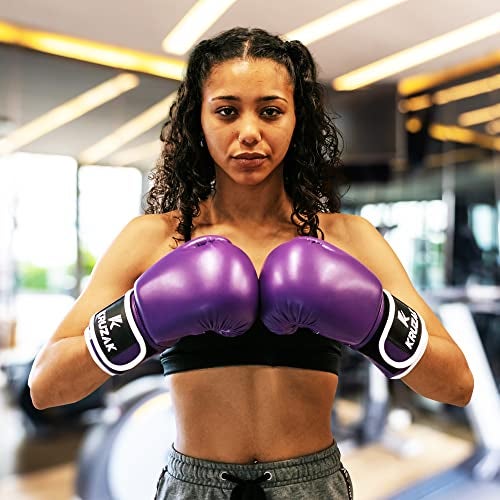 Kruzak Plain Boxing Gloves for Training, Sparring, Kickboxing, Muay Thai and Fighting - Purple - 8oz - Image 2