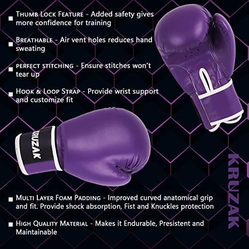 Kruzak Plain Boxing Gloves for Training, Sparring, Kickboxing, Muay Thai and Fighting - Purple - 8oz - Image 5