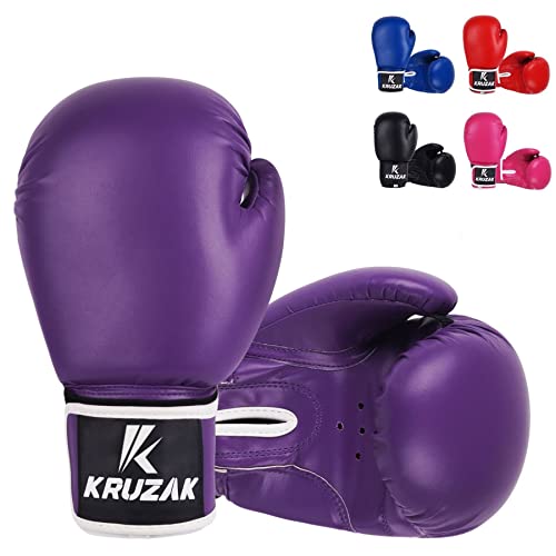 Kruzak Plain Boxing Gloves for Training, Sparring, Kickboxing, Muay Thai and Fighting - Purple - 8oz - Image 1