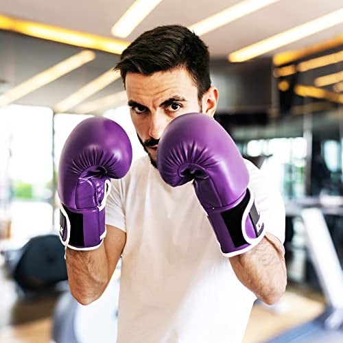 Kruzak Plain Boxing Gloves for Training, Sparring, Kickboxing, Muay Thai and Fighting - Purple - 8oz - Image 4