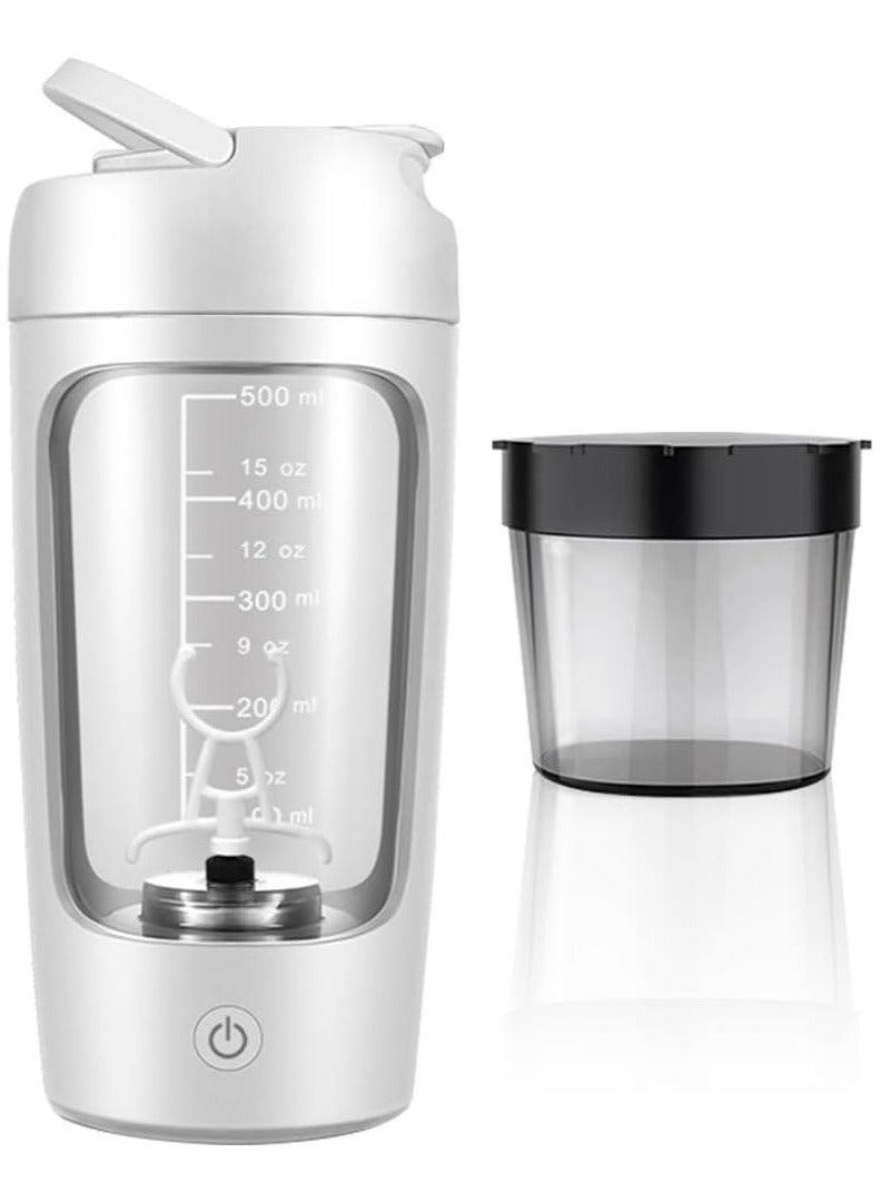 Premium Electric Protein Shaker Bottle - 500ml USB Rechargeable Electric Shaker  Cups for Protein Shakes, Portable Fully Automatic Blender Bottles With Powder Box Gym Accessories for Men