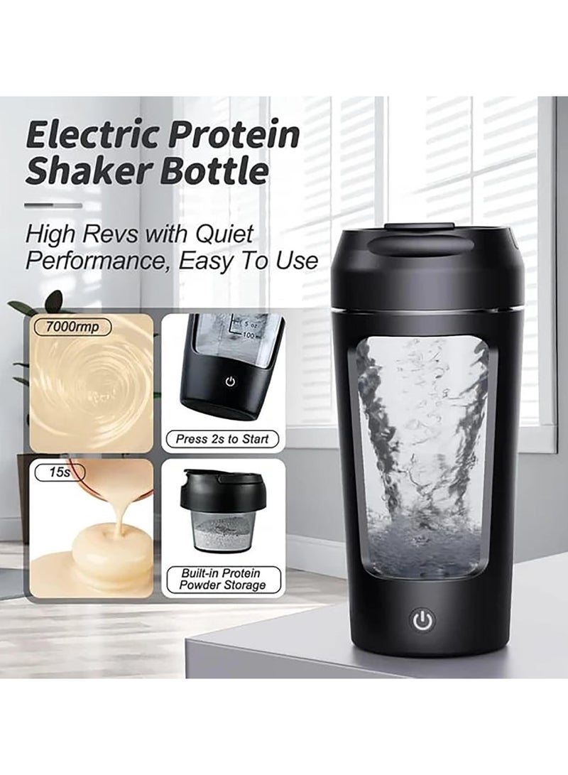 Premium Electric Protein Shaker Bottle - 500ml USB Rechargeable Electric Shaker  Cups for Protein Shakes, Portable Fully Automatic Blender Bottles With Powder Box Gym Accessories for Men