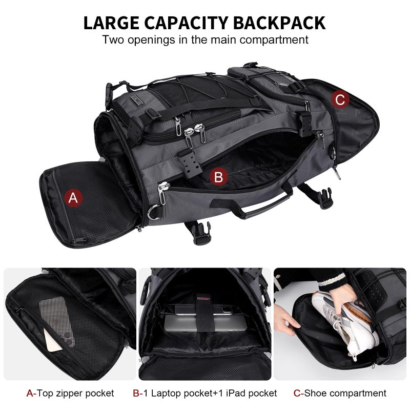 WITZMAN Travel Backpack for Men Convertible Large Carry on Backpack with Shoe Compartment for Airplanes Fit 17 Inch Laptop(B689 Silvery Grey) - Image 5