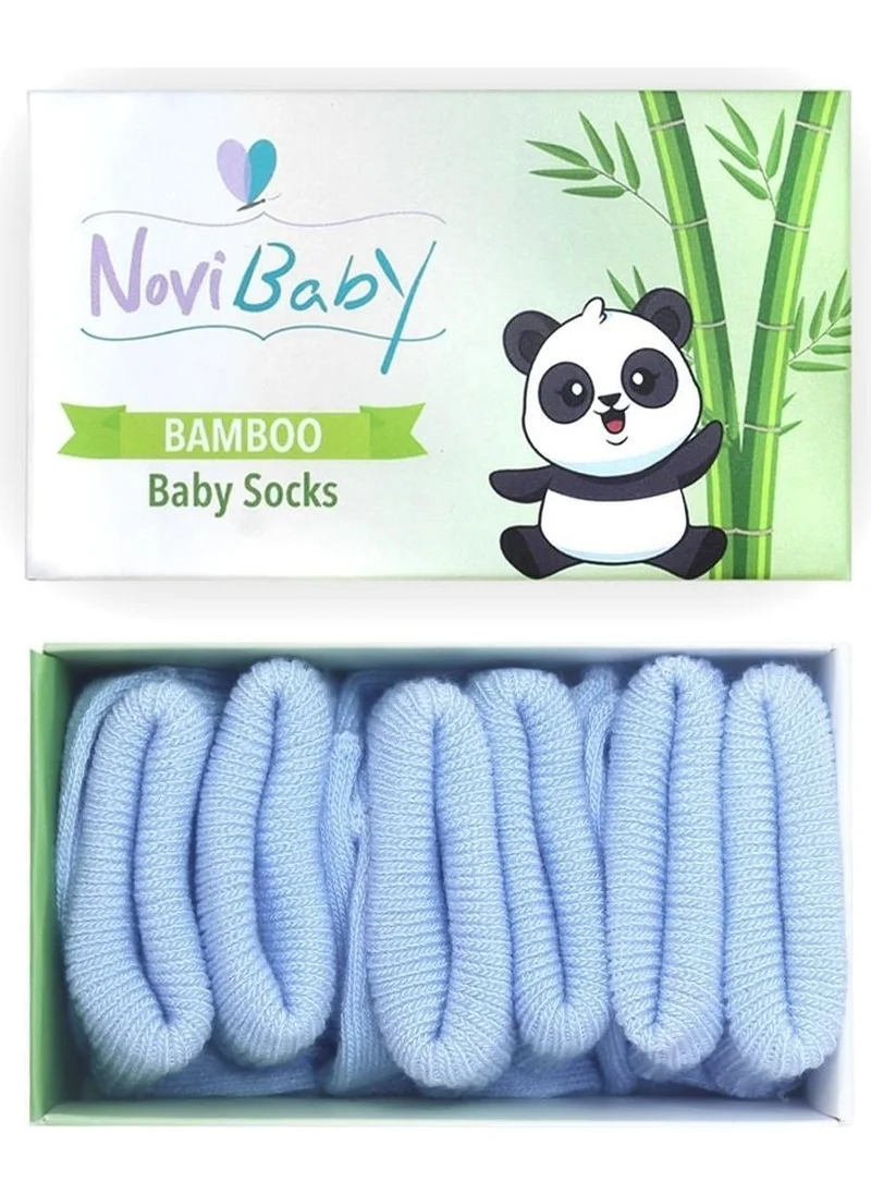 Novibaby 3-Piece Bamboo Newborn Baby Socks Dusty Blue Blue