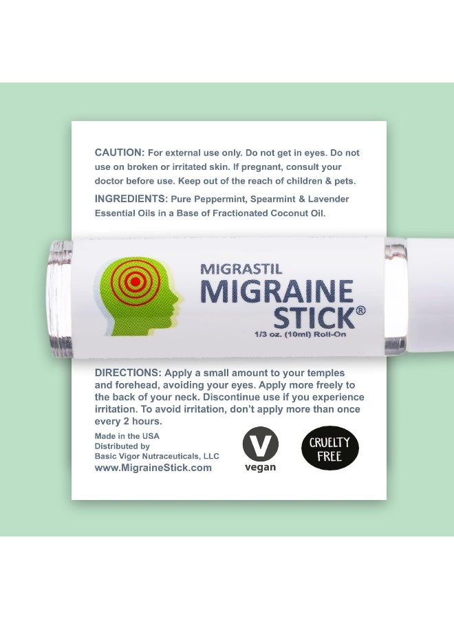 Basic Vigor Migrastil Migraine Stick Rollon Fast Cooling Comfort for Your Head Aromatherapy with Peppermint Other Essential Oils Metal Roller Made in USA - Image 2