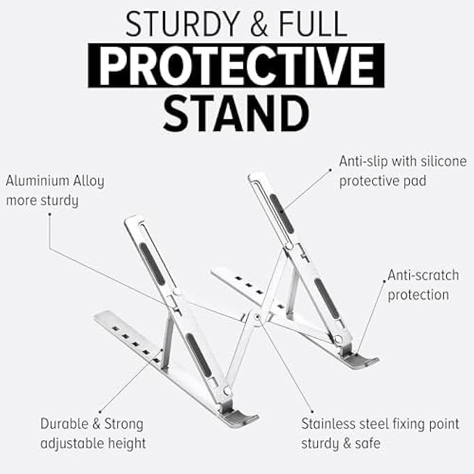 rayihni ADJUSTABLE LAPTOP STAND LAPTOP STAND FOR DESK PORTABLE AND FOLDABLE LAPTOP RISER FOR 10"-15.6" LAPTOPS MACBOOK STAND ERGONOMIC LAPTOP HOLDER DESK LAPTOP STAND FOR OFFICE, HOME, AND TRAVEL - Image 3