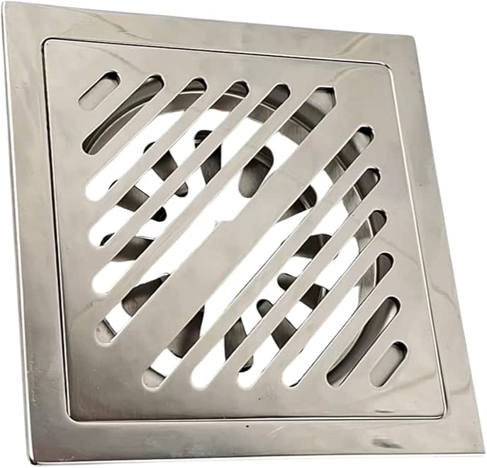 Premium Floor Strainer Modern Design 15x15cm with Removable Lid for Bathroom Kitchen Odor Prevention (Silver)