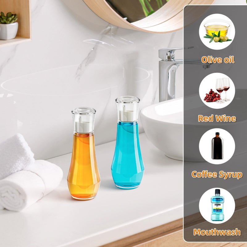 VITVITI Glass Mouthwash Dispenser for Bathroom, 8.8OZ Mouth Wash Container Bottle with Lid Cup, Small Clear Refillable Mouthwash Dispenser Decanter for Countertop, Set of 2 - Image 4