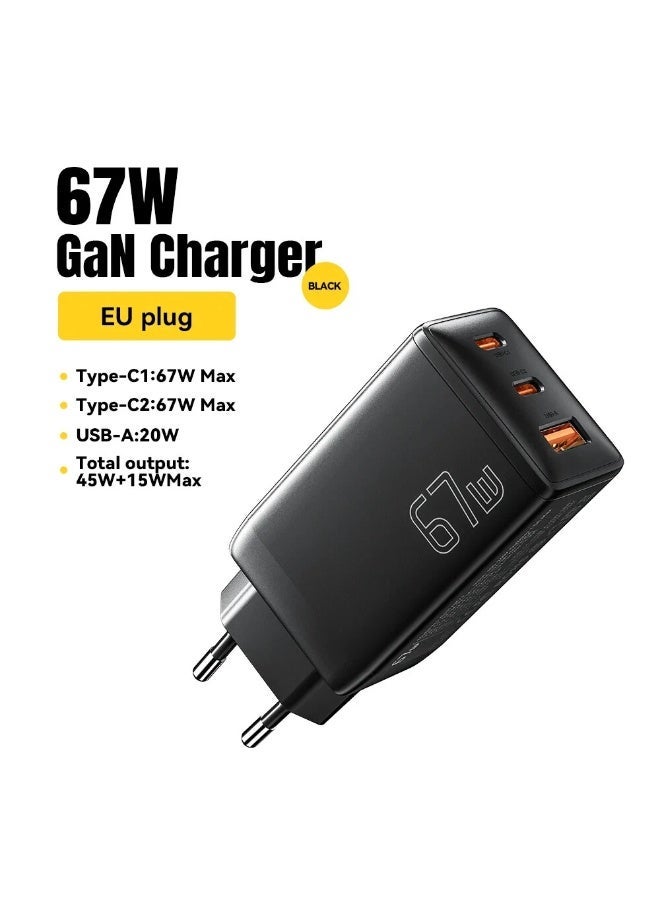 ESSAGER G671A2CU 67W GaN Fast Charger with 3 Ports USB-C PD and USB-A Quick Charging Adapter, 2C1A Multi Device Power Adapter with QC4.0 QC3.0 PPS Support for Laptop, MacBook, iPhone 15 14 13, Samsung Galaxy, Huawei, Xiaomi, Tablets and USB Devices – Black - Image 4