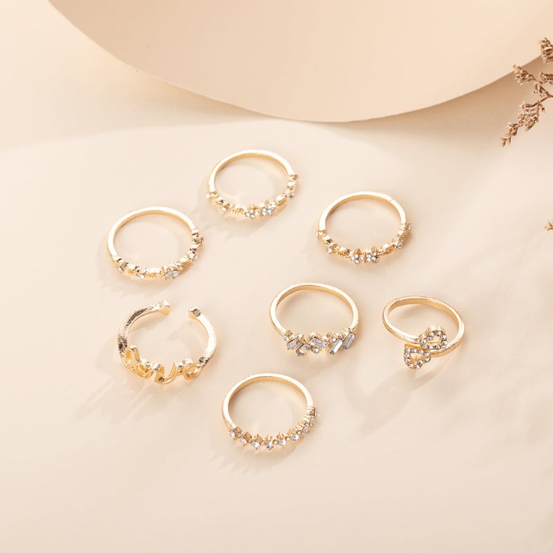 FUTIMELY Boho Retro Stackable Rings Sets for Women Knuckle Joint Finger Knuckle Nail Ring Sets Moon Stars Stack Preppy Statement Rings Cute Trendy Stuff Jewelry (B-7PC-LOVE Rings) - Image 5