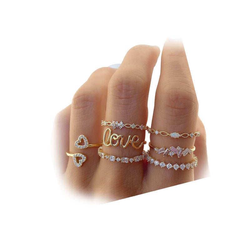 FUTIMELY Boho Retro Stackable Rings Sets for Women Knuckle Joint Finger Knuckle Nail Ring Sets Moon Stars Stack Preppy Statement Rings Cute Trendy Stuff Jewelry (B-7PC-LOVE Rings) - Image 1