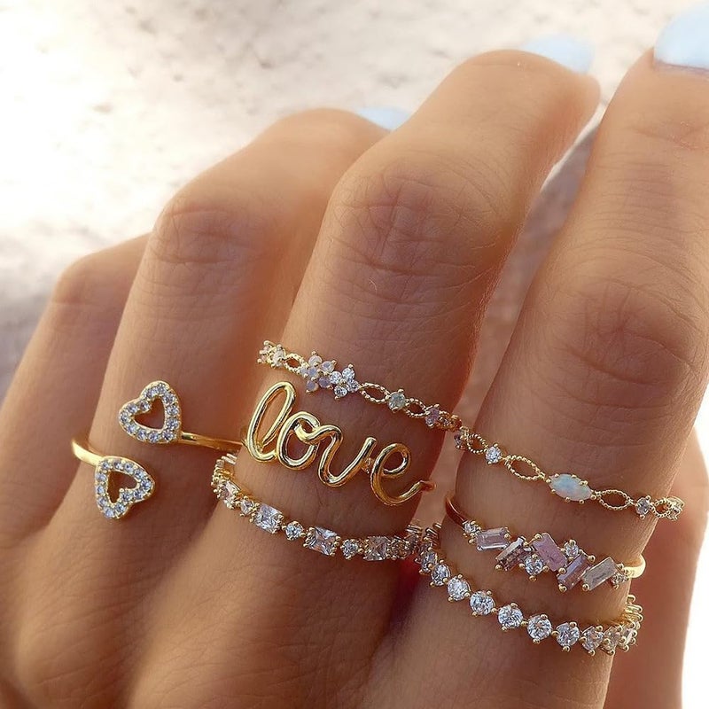 FUTIMELY Boho Retro Stackable Rings Sets for Women Knuckle Joint Finger Knuckle Nail Ring Sets Moon Stars Stack Preppy Statement Rings Cute Trendy Stuff Jewelry (B-7PC-LOVE Rings) - Image 2