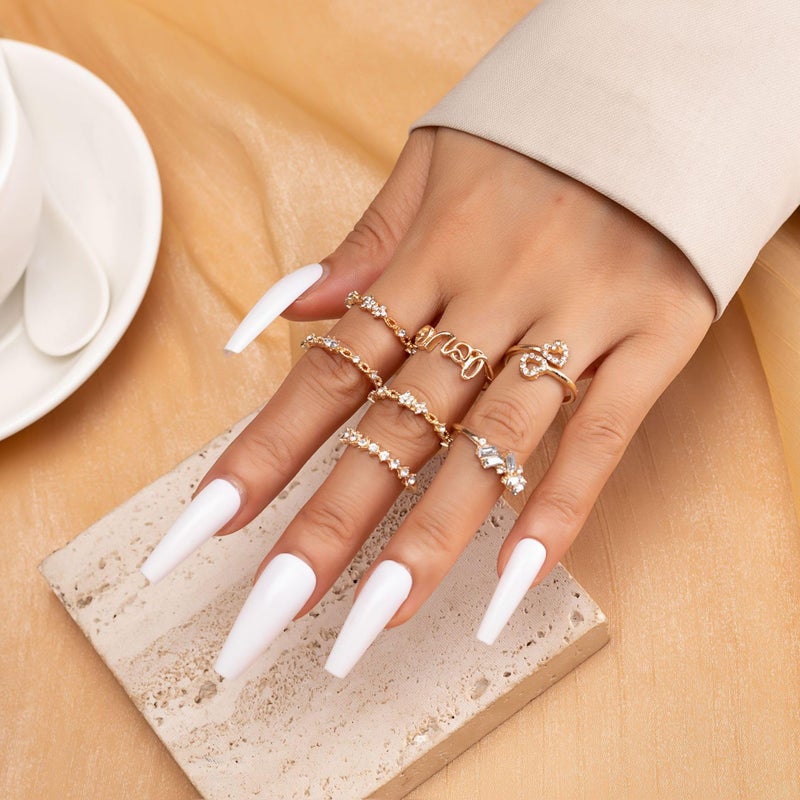 FUTIMELY Boho Retro Stackable Rings Sets for Women Knuckle Joint Finger Knuckle Nail Ring Sets Moon Stars Stack Preppy Statement Rings Cute Trendy Stuff Jewelry (B-7PC-LOVE Rings) - Image 3