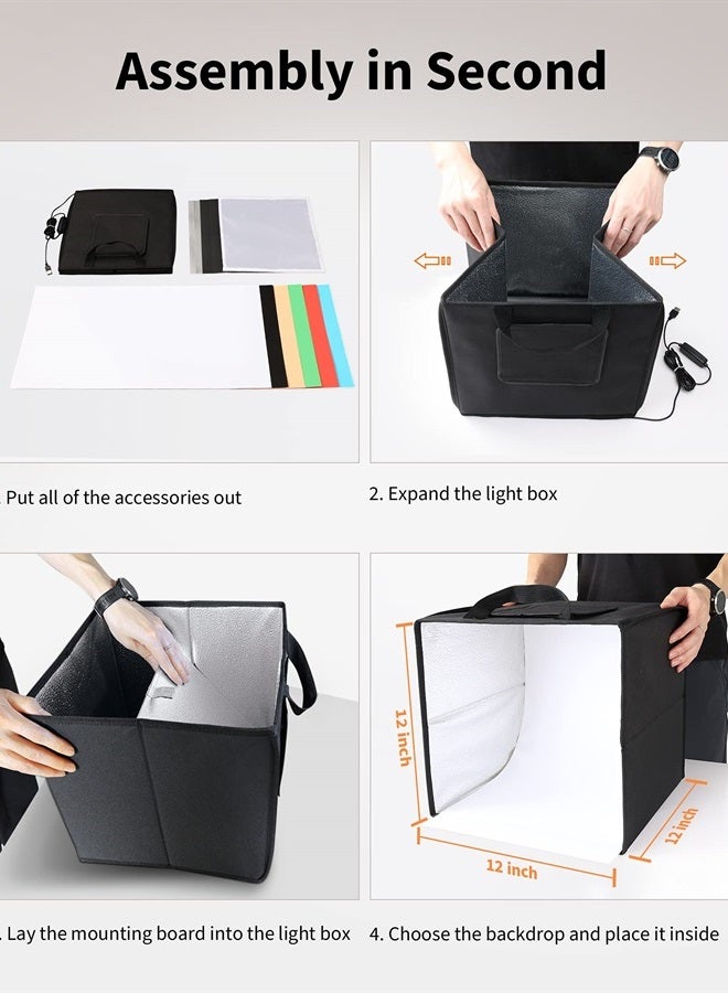 Glendan Portable Photo Studio Light Box,12"x12" Professional Dimmable Shooting Tent Kit with 112 LED Lights & 6 Backdrops for Jewelry and Small Items Product Photography - Image 5