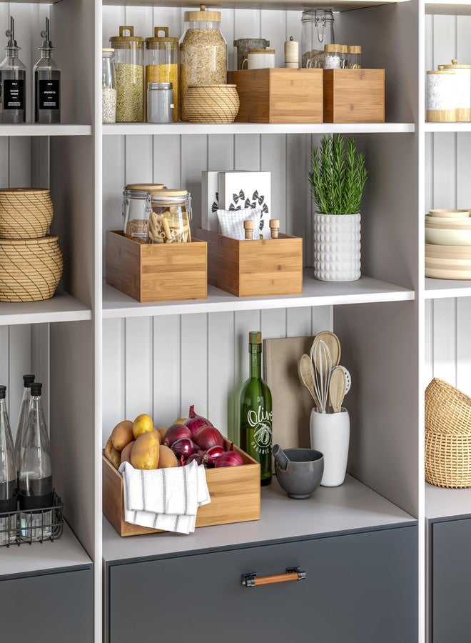 Seville Classics Bamboo Wood Storage Bins Organizer Boxes for Kitchen Counter, Pantry, Closet, Office Bedroom, Makeup, Bathroom, Nursery, K Cup, 5 Piece 3-Size (1 XL, 2L, 2M) Shelf Bin Set, Bamboo - Image 4