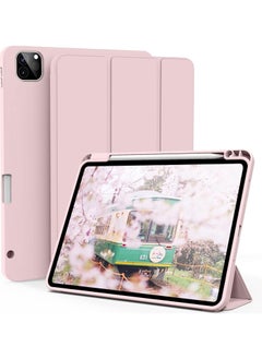 LIXES iPad Pro 12.9 Inch Case with Pencil Holder 2021/2020, Slim Trifold Stand Smart Protective Cover, Soft TPU Back Case with Auto Sleep/Wake for iPad Pro 12.9" 5th/4th Generation, Pink  - Image 1