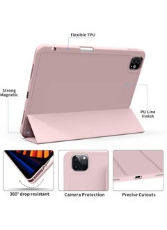 LIXES iPad Pro 12.9 Inch Case with Pencil Holder 2021/2020, Slim Trifold Stand Smart Protective Cover, Soft TPU Back Case with Auto Sleep/Wake for iPad Pro 12.9" 5th/4th Generation, Pink  - Image 2