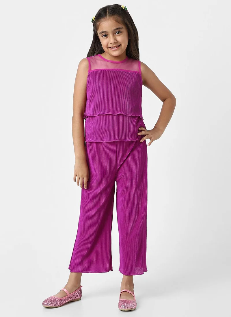 Nautinati Nautinati Girls' Pleated Fabric Sleeveless Top and Pants Set