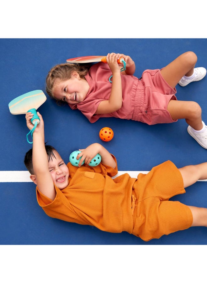 B. Toys - Kids Pickleball Game – Wooden Paddle Set – 2 Paddles & 4 Balls – Drawstring Storage Bag - Image 1