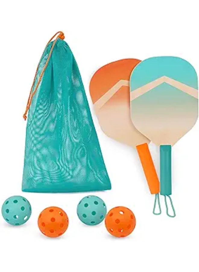 B. Toys - Kids Pickleball Game – Wooden Paddle Set – 2 Paddles & 4 Balls – Drawstring Storage Bag - Image 1