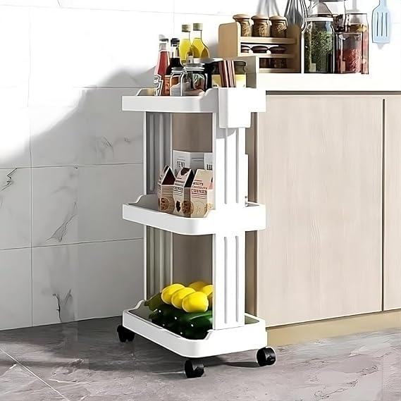 Vroxy Folding Trolley Spice Fruits and Vegetable Onion Potato Organizer Stand 4 Tier Slim Easy Movement Slim Slide Plastic Folding Trolley for Home Kitchen Hotel 42 x 255 x 715 cm