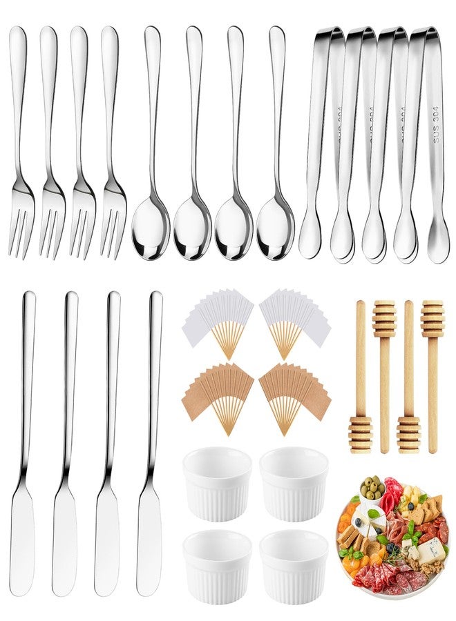 Mlurcu Charcuterie Boards Accessories 64Pcs Cheese Butter Spreader Knives Set Charcuterie Utensils Mini Serving Spoons and Forks Small Serving Tongs Sauce Cups Honey Dippers Toothpick Flags for Pastry Making - Image 1