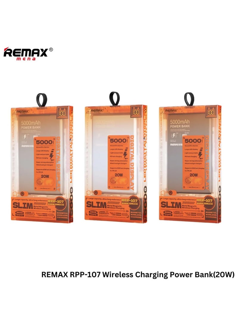 Remax Mena - Thin Card Pro 20W Digital Display Metal Magnetic Wireless Fast Charging Power Bank 5000mAh Phantom Black - Image 1