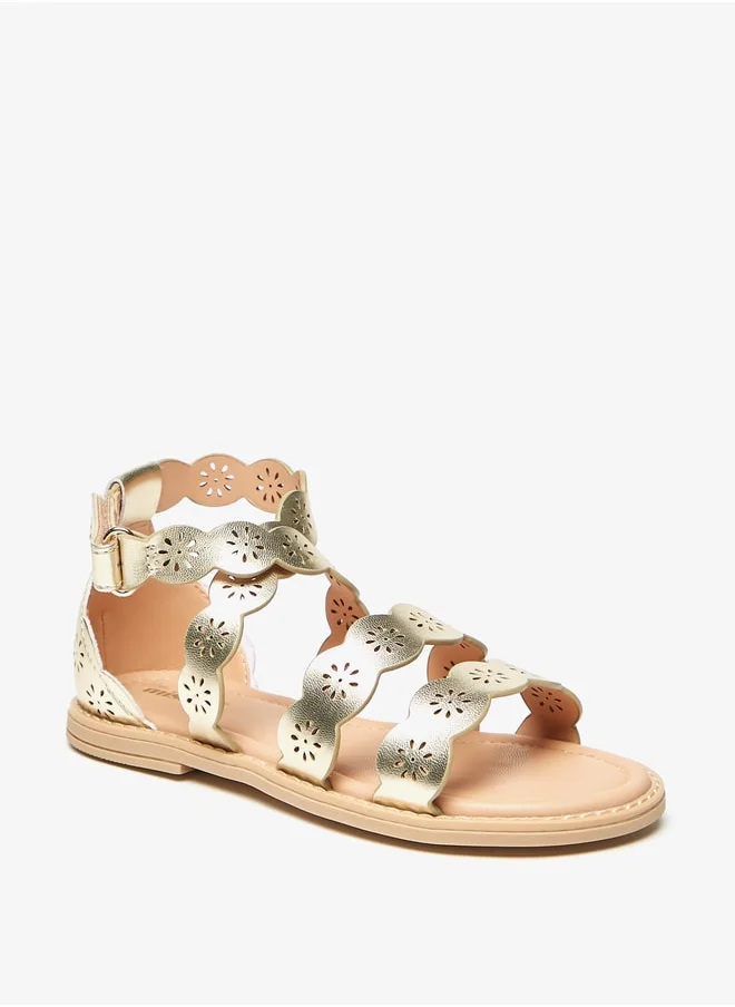 MISSY Girls Cutwork Detail Flat Sandals with Hook and Loop Closure