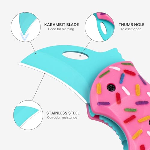 FUNBRO Small Pocket Knife for Women, Cute Donut Folding Box Cutter with 1.34 inch Sharp Blade, EDC Knives Tool for Everyday Carry, Great Gift for Her - Image 2