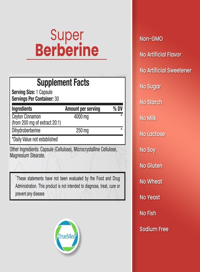 Truemed Super Berberine Supplement 4250mg | High Potency Berberine with Ceylon Cinnamon & Dihydroberberine for Daily Wellness, Cardiovascular & Metabolic Support – 30 Capsules, Made in USA - Image 2
