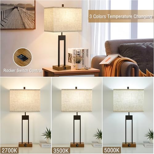 GyroVu Extra Large 25.5'' Set of 2 Modern Bedroom Table Lamps with USB C+A Ports, Color Changeable, Brown Night Stand Lamps for Bedside, Guest Room, Office, Reading - Image 3
