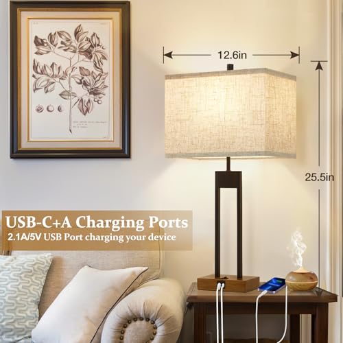 GyroVu Extra Large 25.5'' Set of 2 Modern Bedroom Table Lamps with USB C+A Ports, Color Changeable, Brown Night Stand Lamps for Bedside, Guest Room, Office, Reading - Image 2