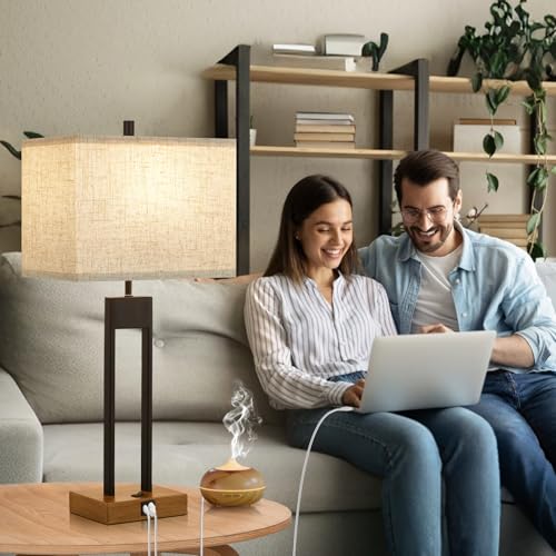 GyroVu Extra Large 25.5'' Set of 2 Modern Bedroom Table Lamps with USB C+A Ports, Color Changeable, Brown Night Stand Lamps for Bedside, Guest Room, Office, Reading - Image 4