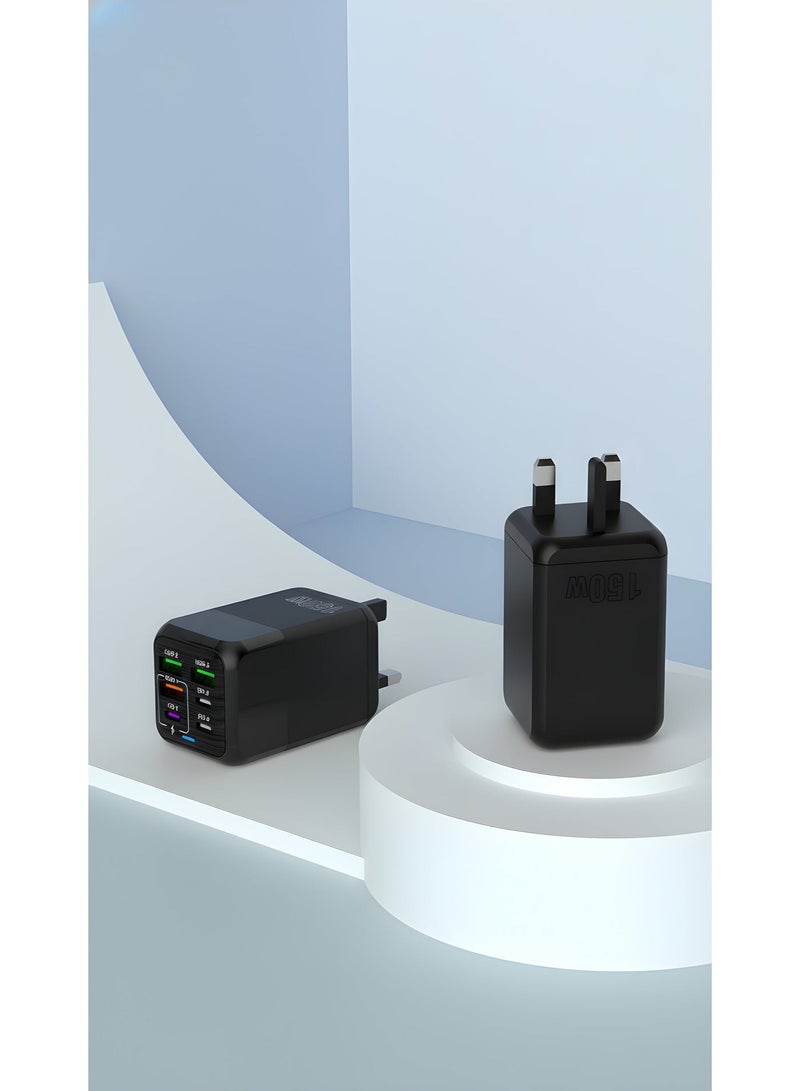 أضف هذا شاحن متعدد الأجهزة بقوة 150 واط، 6 منافذ، قابس بريطاني، محول سفر ذكي - Image 4