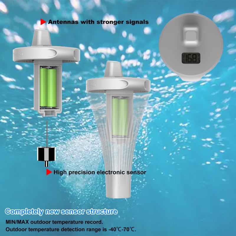 Wireless Pool Thermometer: White, -40℃ To 70℃ Range, 30-Second Updates, Remote Monitoring Temperature Sensor - 12/24-Hour Format, ℃/℉ Switchable for Swimming Pools, Fish Tanks, Bathtubs - Image 4