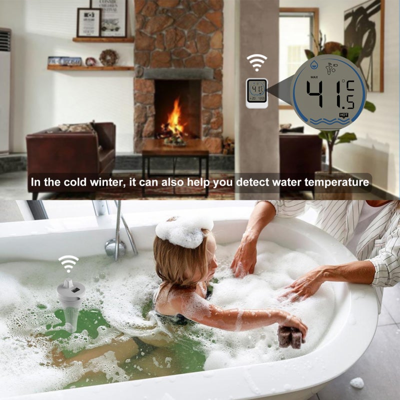 Wireless Pool Thermometer: White, -40℃ To 70℃ Range, 30-Second Updates, Remote Monitoring Temperature Sensor - 12/24-Hour Format, ℃/℉ Switchable for Swimming Pools, Fish Tanks, Bathtubs - Image 5