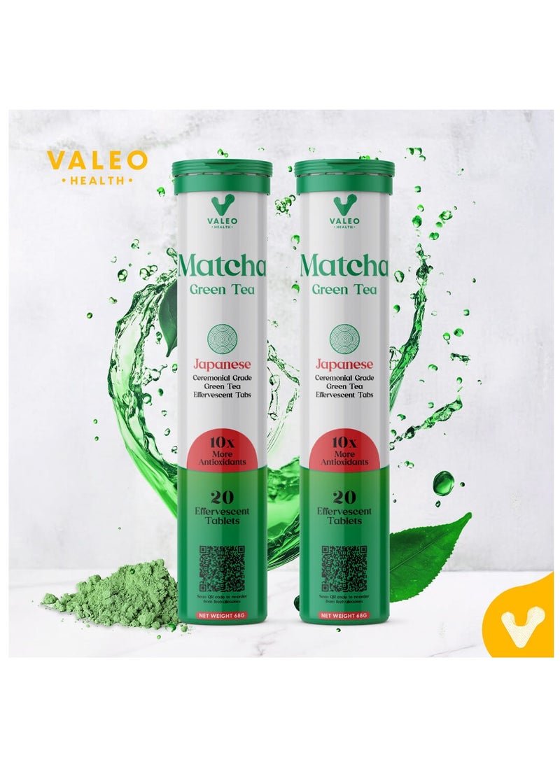 VALEO Matcha Green Tea Effervescent Tabs 20 Organic Detox And Glowing Skin Pack Of 2  - Image 1