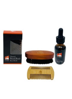 G.B.S Men'S 3N1 Grooming Beard Care Kit Wooden Two Sided Beard And Hair Comb Travel Boar Hair Beard Brush And 1Fl Oz Beard Oil Combo Gift Set  - Image 1