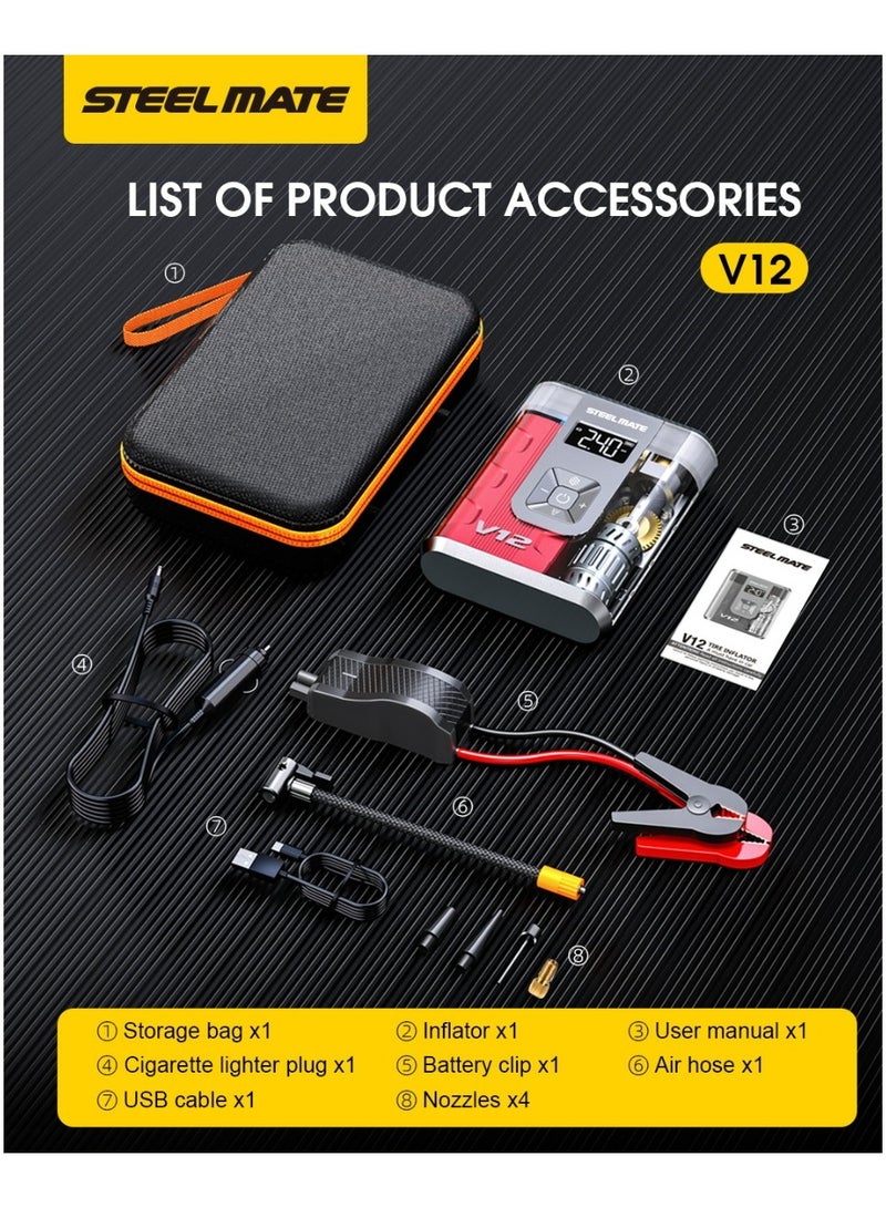 SteelMate V12 - 3×1 Air Compressor & Car Battery Jump Starter - 12000mAh - Image 3