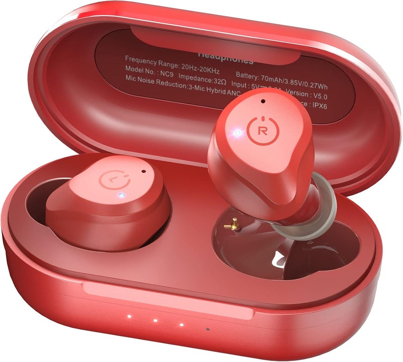 TOZO NC9 Hybrid Active Noise Cancelling Wireless Earbuds, in Ear Headphones IPX6 Waterproof Bluetooth 5.3 Stereo Earphones, Immersive Sound Premium Deep Bass Headset Dark Red - Image 1