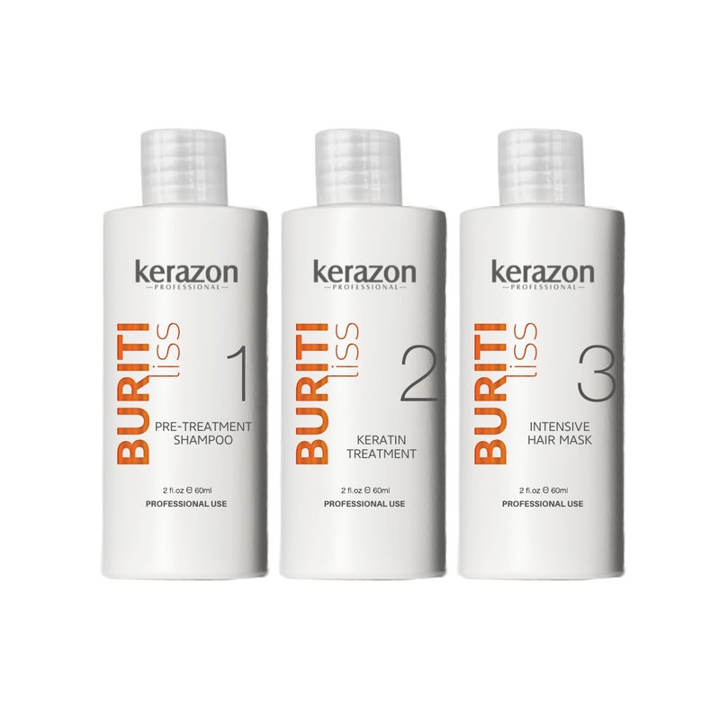 Kerazon Professional مجموعة علاج الكيراتين البرازيلية كيرازون بوريتي 2 أونص/60 مل - علاج كيراتين في المنزل لتنعيم واستقامة الشعر - كيراتين لتنعيم الشعر - لجميع أنواع الشعر - Image 1