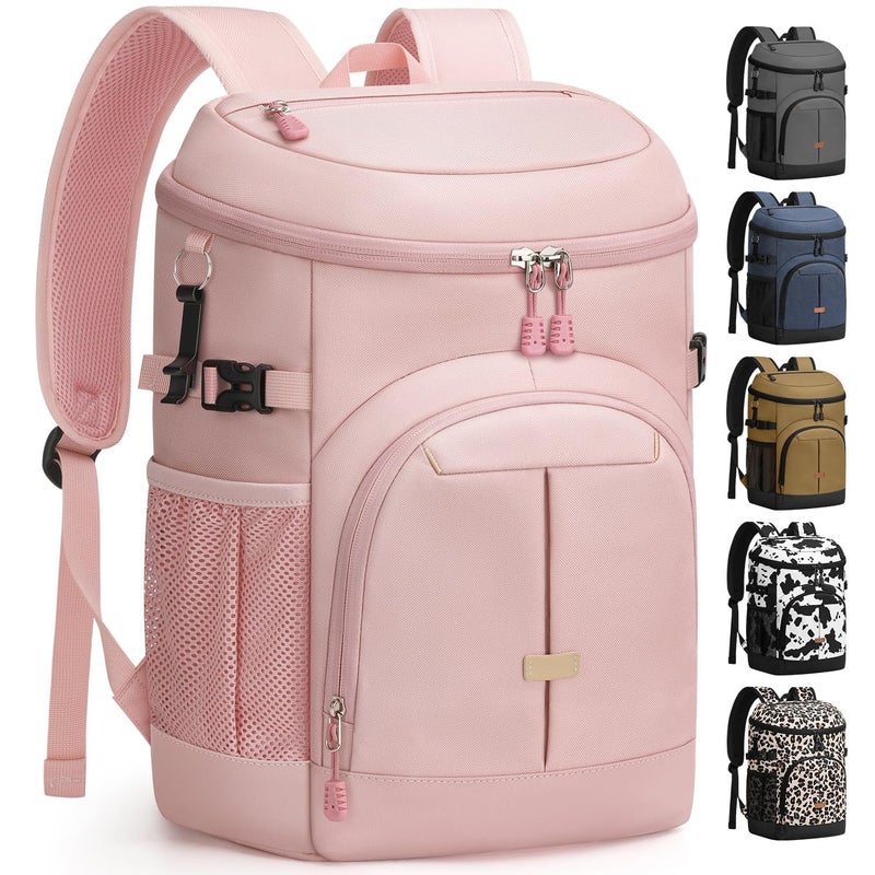 Pritent Cooler Backpack for Men Women Insulated Waterproof Backpack Cooler Leak Proof Cooler Bag Lightweight Lunch Backpack for Camping Beach Travel Picnic(Pink,30 Cans) - Image 1