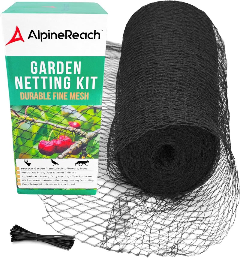 AlpineReach Garden Netting 7.5 x 100 ft Heavy Duty Bird Net, Deer, Plant Protection Extra Strong Woven Mesh, Reusable Kit with Zip Ties, Animal Fencing for Fruits Trees, Black - Image 1