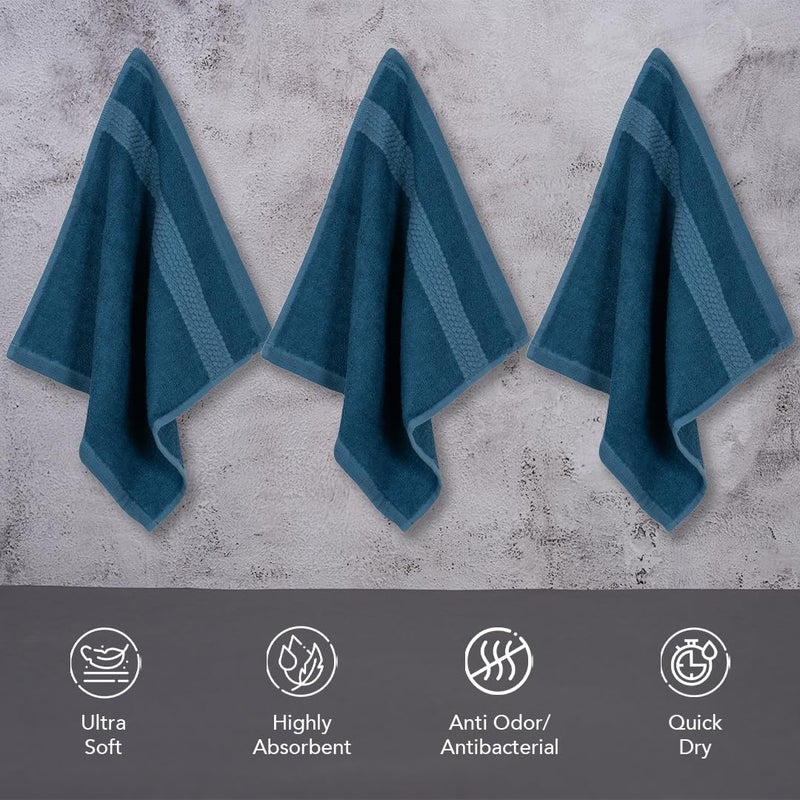BePlush Bamboo Face Towel Set of 6 Ultra Soft Absorbent Quick Dry Towels for Facewash Gym Travel Spa Sensitive Skin Friendly Face Towel for Women Men 450 GSM 30x30 Cms Aqua Blue - Image 3
