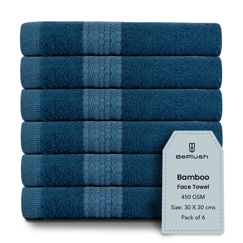 BePlush Bamboo Face Towel Set of 6 Ultra Soft Absorbent Quick Dry Towels for Facewash Gym Travel Spa Sensitive Skin Friendly Face Towel for Women Men 450 GSM 30x30 Cms Aqua Blue - Image 1