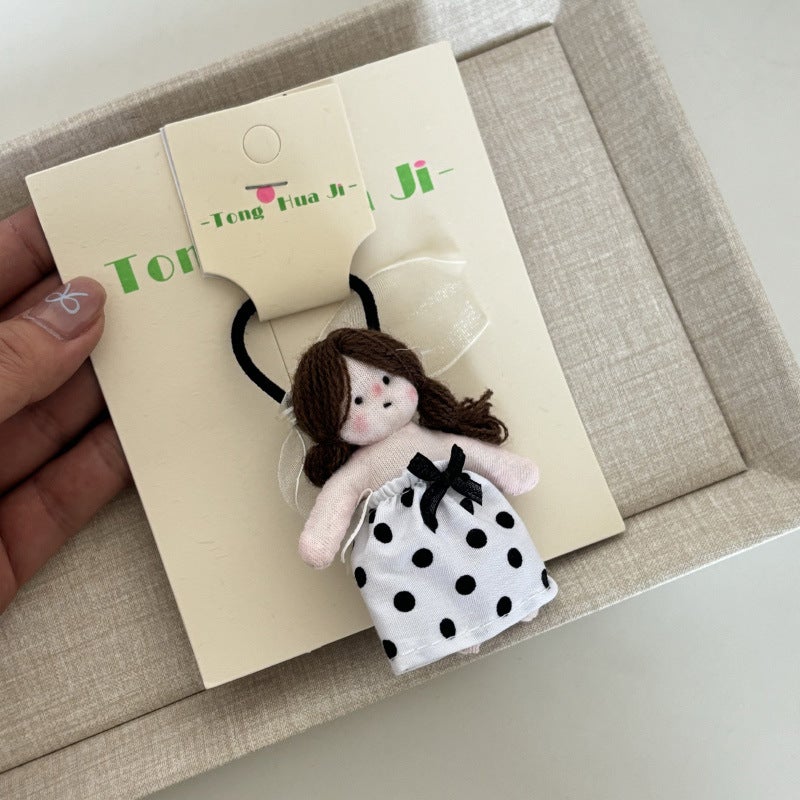 Generic Korean Cute Curly Mermaid Hair Clip Keychain 1# white skirt wave point girl's head rope